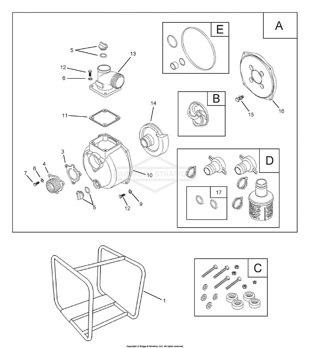 Water Pump Diagram and Parts List for 073034-0 WP2-35 Briggs and Stratton Water Pump